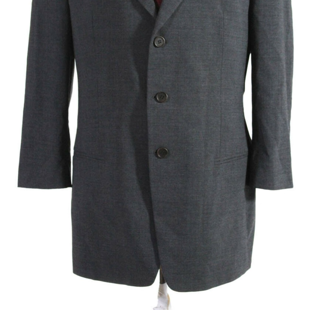 Mani Three Button Notched Lapel Blazer Gray Wool - image 2